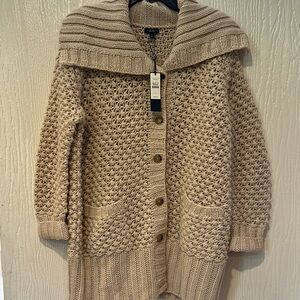 Talbots Cream Cardigan with Textured Knit and Shawl Collar